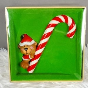 Vintage 1970 Hallmark " A Christmas Treat" Ornament Bear with Candy Cane